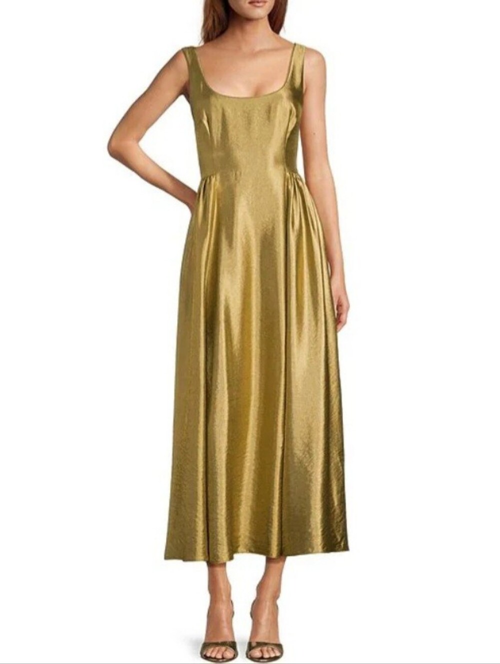 ANTONIO MELANI Leah Metallic Scoop Neckline Sleeveless Ruching A-Line Dress - Picture 2 of 9
